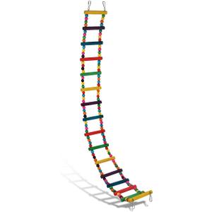 DS. DISTINCTIVE STYLE Bird Ladder Toys Coloured Flexible Parrot Swing Bridge Wooden Cockatiel Cage Hanging Climbing Ladder (39 in (16 Steps))