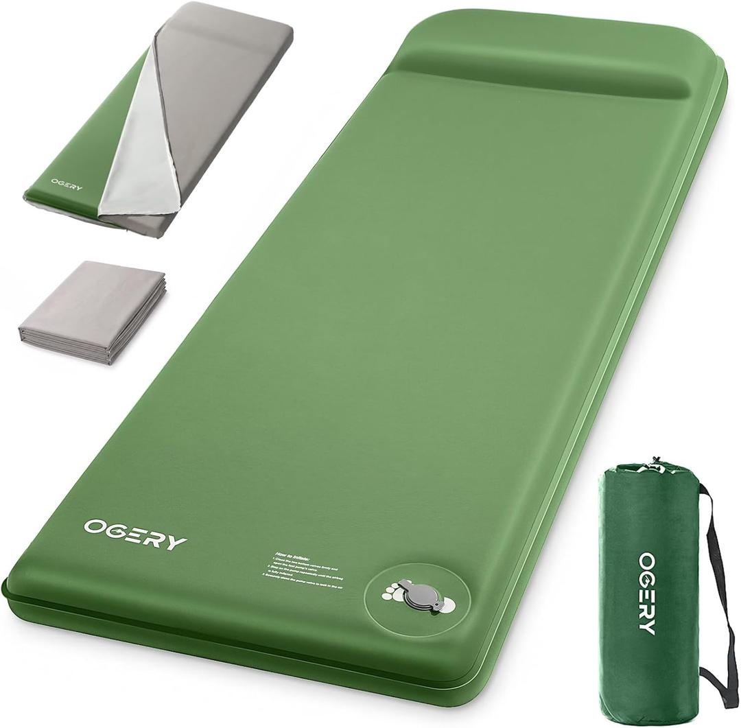 OGERY Upgraded Self-Inflating Sleeping Pad with Built-in Foot Pump & Washable Cover, 3" Memory Foam Camping Mattress, Quiet & 9.5 R-Value Insulated Sleeping Mat for Car Tent Camping
