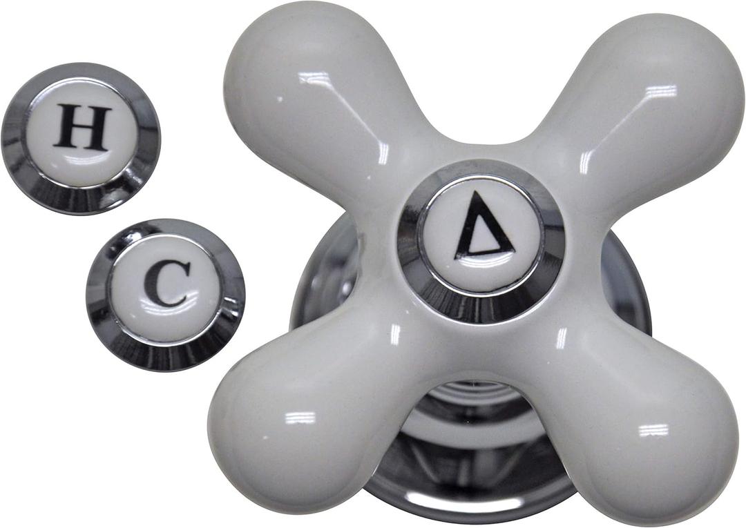 Danco 46004 Cross-Arm Tub/Shower & Sink Faucet Handle, Fits 2-3 Handle Faucets, DOES NOT FIT DELTA & MOEN FAUCETS, Chrome/White Porcelain, 2.25 H (Pack of 1)