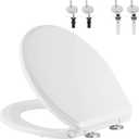 Hibbent Premium Round Toilet Seat with Cover Quiet Close, One-Click to Quick Release, Easy Installation Non-Slip Seat Bumpers, Slow Close Toilet Seat and Cover, Easy Cleaning-White Color