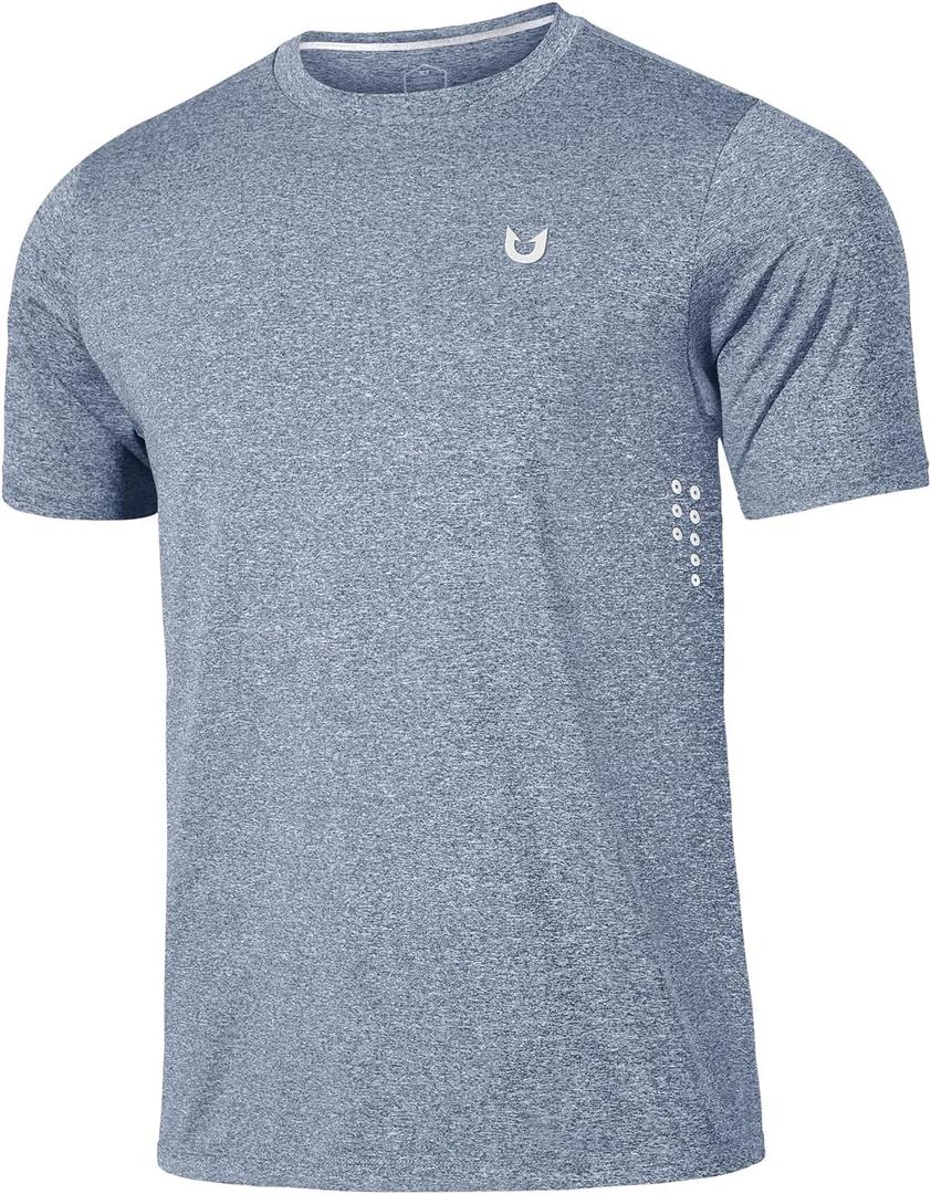 NORTHYARD Men's Athletic Running Shirts Short Sleeve Workout T-Shirts Quick Dry Lightweight Active Tee Gym Sports Performance BLUEHEATHER, Large