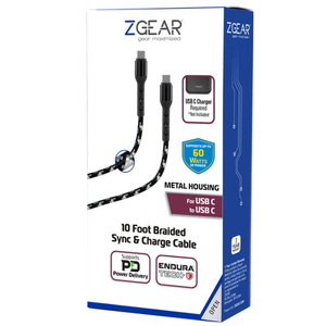 ZGEAR
METAL HOUSING
For USB C to USB C
10 Foot Braided Sync & Charge Cable
Supports PD Power
Fast Charge
ENDURA