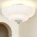 Semi Flush Mount Ceiling Light, Pearl white Glass Ceiling Light Fixture, 3-Bulb Modern Close to Ceiling Light, Vintage Glass Ceiling Lights for Bedroom Kitchen Living Room, Bulb Not Included (11.8 inch)