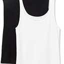 Amazon Essentials Women's Slim-Fit Thin Strap Scoop Neck Tank Top, Pack of 2, Black/White, XX-Large