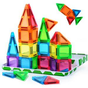 MAGBLOCK 30PCS Mini Magnetic Tiles with Portable Iron Box, Travel Size Toys Magnetic Building Blocks Set for Kids Ages 3+, STEM Sensory Montessori Toys for Road Trip Essentials Airplane Car Activities