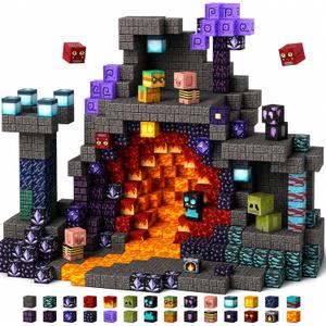 100 Pcs 0.8 Inch Magnetic Blocks – Magnet Toys for Kids, Magnetic Block Cubes, Stackable Learning Magnets, School STEM Playsets and Birthday Gifts for Boys and Girls Ages 3+ (Theme:Cave)
