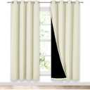 NICETOWN Living Room Completely Shaded Draperies, Privacy Protection & Noise Reducing Ring Top Drapes, Black Lined Insulated Window Treatment Curtain Panels (Beige, 2 Pieces, W52 x L72)