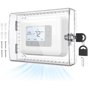 AUURIO Upgraded Thermostat Lock Box with Key, Large Space Thermostat Cover Seamless Anastomosis, Clear Decorative AC Lock Box Cover on Wall Fits Thermostats 4.8" H x 6" W or Smaller