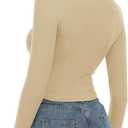 Artfish Women's Round Neck Long Sleeve Knit Ribbed Fitted Crop Top Casual Basic Shirts (Beige Tan Khaki)