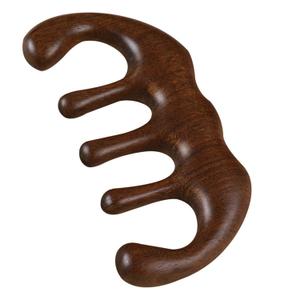 2 x 100% Natural Handmade Pure wood Five-tooth meridians comb portable gold wire sandalwood comb large wide tooth head scalp meridians scraping massage comb Wooden Comb for Men and Women