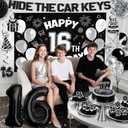 16th Birthday Party Decorations for Boys, Black White 16th Party Supplies with Hide The Car Keys Banner Black 16th Number Balloons Happy 16th Birthday Banner Cake Topper for Boys Girl Birthday Decor