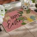 Artoid Mode Pink Rabbit Flowers Bunny Eggs Happy Easter Doormat, Home Decor Low-Profile Switch Rug Door Mat Floor Mat for Indoor Outdoor 17x29 Inch