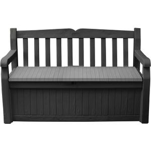 Keter Solana 70 Gallon Storage Bench Deck Box for Patio Storage, Front Porch Decor and Outdoor Seating  Perfect to Store Garden Tools and Pool Floats, Graphite