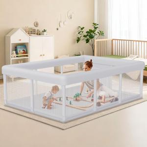 Hiaksedt Baby Playpen 74x50 Inch, Play Pens for Babies and Toddlers Baby Fence Play Yards for Indoor & Outdoor with Breathable Mesh Anti-Fall Playpen (74"x50") (Light Grey)