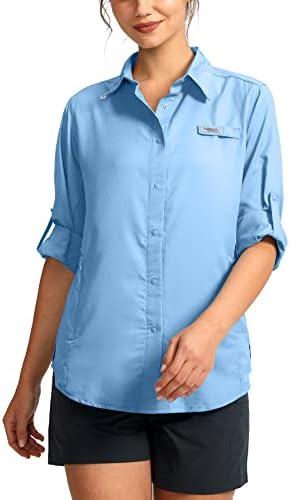 Womens Sun Protection Fishing Shirt with Zipper Pockets Lightweight SPF Long Sleeve Shirts for Hiking Safari, Small
