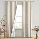 EMEMA Cream Beige Linen Blackout Curtains 84 inch Long 2 Panels Set for Bedroom Back Tab Thermal Insulated 100% Black Out Drapes Pinch Pleated Hooks Room Darkening Window Curtain for Living Room