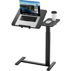 Ywin Medical Adjustable Tilt Overbed Bedside Table with Wheels, Swivel Portable Tray Table (27.6" W x 15.8" D), Small Standing Desk for Bedroom, Hospital, Couch, Office Use, Black, 27.5" x 15.8"