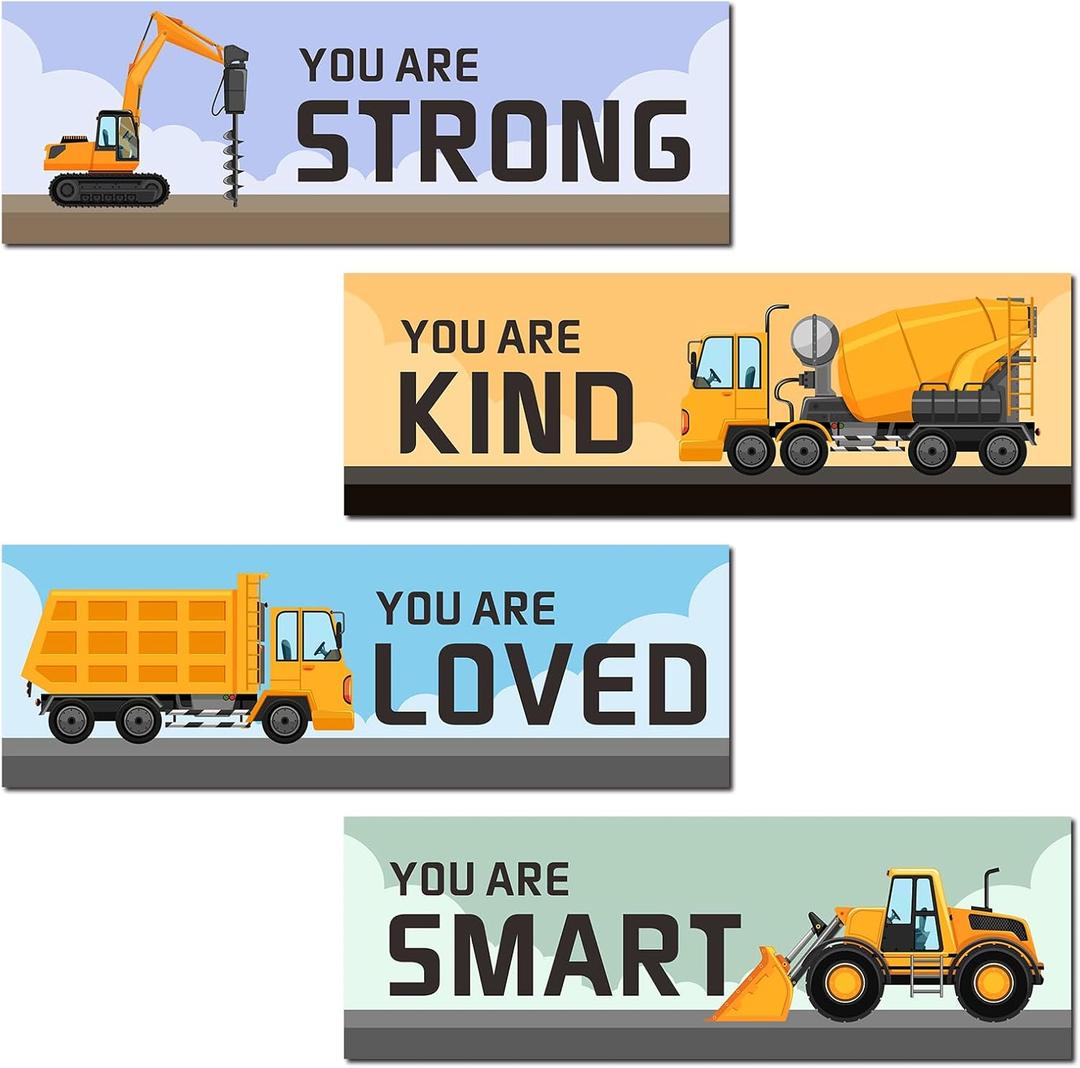 Fun-plus 4 Pcs Construction Room Decor for Boys, Truck Decor for Boys Room, Inspirational Wall Sign Motivational Quote Wall Decor, or Boys Kids Nursery Bedroom Playroom