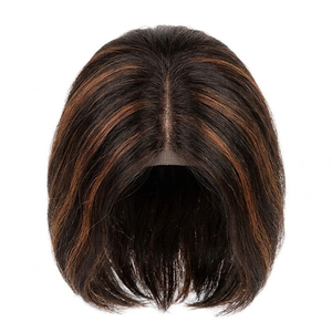 Dark Brown & Auburn Highlighted Bob Hair Wig – Natural Middle Part Synthetic Wig for Daily Wear