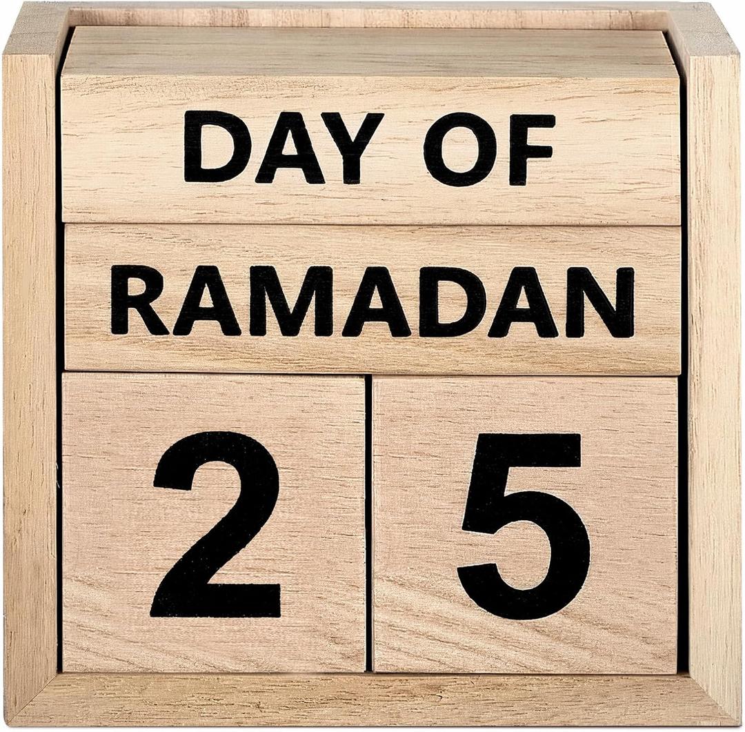 Tinlade Ramadan Countdown Calendar 2026 Wooden Ramadans Decorations for Home Wood Perpetual Block Calendar Ramadan Gift for Kid Farmhouse Eid Mubarak Ramadans Advent Calendars for Desk Table(Beige)