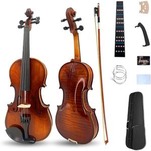 3/4 Violin Kit - Acoustic Fiddle Set Solid Wood for Beginners Student with Hard Case, Brazilwood Bow, Shoulder Rest, Extra strings, Bridge, Rosin(Triangle Case, 3/4)