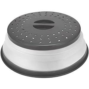 Microwave Splatter Cover Collapsible Microwave Cover for Food, Easy Grip Fruit Drainer BPA-Free Dishwasher Safe 10.5 inch,Grey