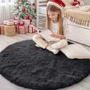 OLANLY Black Round Rugs for Bedroom - Machine Washable, 4 ft Circle Area Rugs for Living Room, Soft and Fluffy Shaggy Carpet for Teen Girls and Boys, Nursery Rooms, Dorms, Home Decor Aesthetic