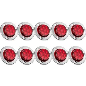 Partsam 10Pcs 2 inch Red 7LED Side Marker Clearance Light Turn Signal with Stainless Steel Bezel For Trailer Truck, High/Low Brightness