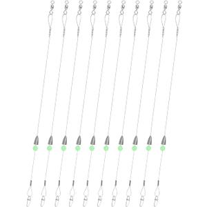 ZASIE Carolina Rigs for Fishing- 12 Inch Steel Fishing Leaders with Fishing Weight, Pre Rigged Carolina Rigs with Fishing Weight 1/6oz, 1/4oz, 1/2oz, 10 Pcs