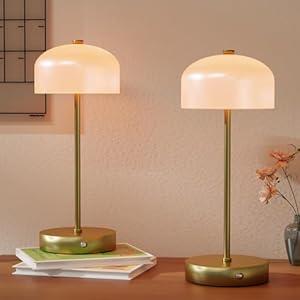 Small Portable Cordless Table Lamp, 3-Way Dimmable Touch Rechargeable Battery Powered Mushroom Lamp Bedroom Dining Table Living Room Shelf Decor,Gold