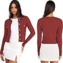 DeftSharp Women's V-Neck Knit Cardigan - Long Sleeve Button-Up Sweater Casual Formal Wear (Red, M)