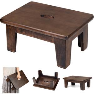 Wooden Step Stool (16.5" D x 12" W x 6.5" H) No Assembly Needed, Bed Steps for High Beds for Adults - Natural Solid Wood One Step Stool, Heavy Duty- Holds up to 600Lbs- Perfect Safety (Walnut Color)