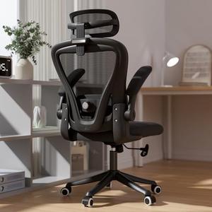 SeekFancy Ergonomic Office Chair with Memory Foam, Computer Desk Chair | M903 Pro, 3D Headrest, 90° Flip-Up Arms, 330LBS Capacity, Lumbar Support, Memory Foam Cushion for Long hours, White Gray