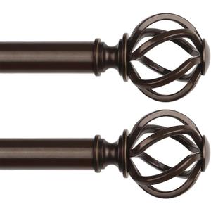 2 Pack Curtain Rod 32 to 58 Inches (2.6 to 4.8 ft), USFOOK 7/8 Inch Heavy Duty Curtain Rods for Windows, Telescoping Splicing Bronze Drapery Rods with Twisted Cage Finials (32-58"(2 pack))