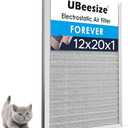 UBeesize 12x20x1 Air Filter HVAC AC Furnace Filter,MERV 8,Reusable Washable, Lasts a Lifetime,Permanent Air Filter,Breathe Fresher,Home And Office(Actual Size:11.69x19.8x0.8Inch)