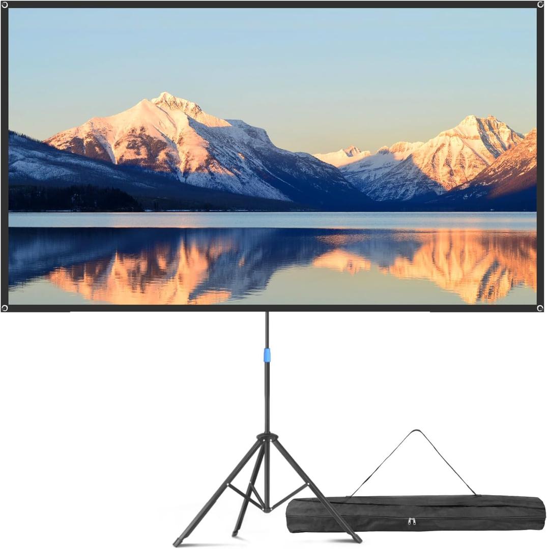 Projector Screen with Stand, 80 Inch Portable Projector Screen Outdoor Indoor, 1.2 Gain Fiberglass Projection Screen, 16:9 Outdoor Movie PVC Screen with Carrying Bag for Movie Night(White Screen)