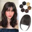 Clip in Bangs for Women - 100% Real Human Hair Wispy Bangs Hair Clip with Temples Hairpieces Fake Bangs for Daily Wear (Brown Black, Wispy Bangs)