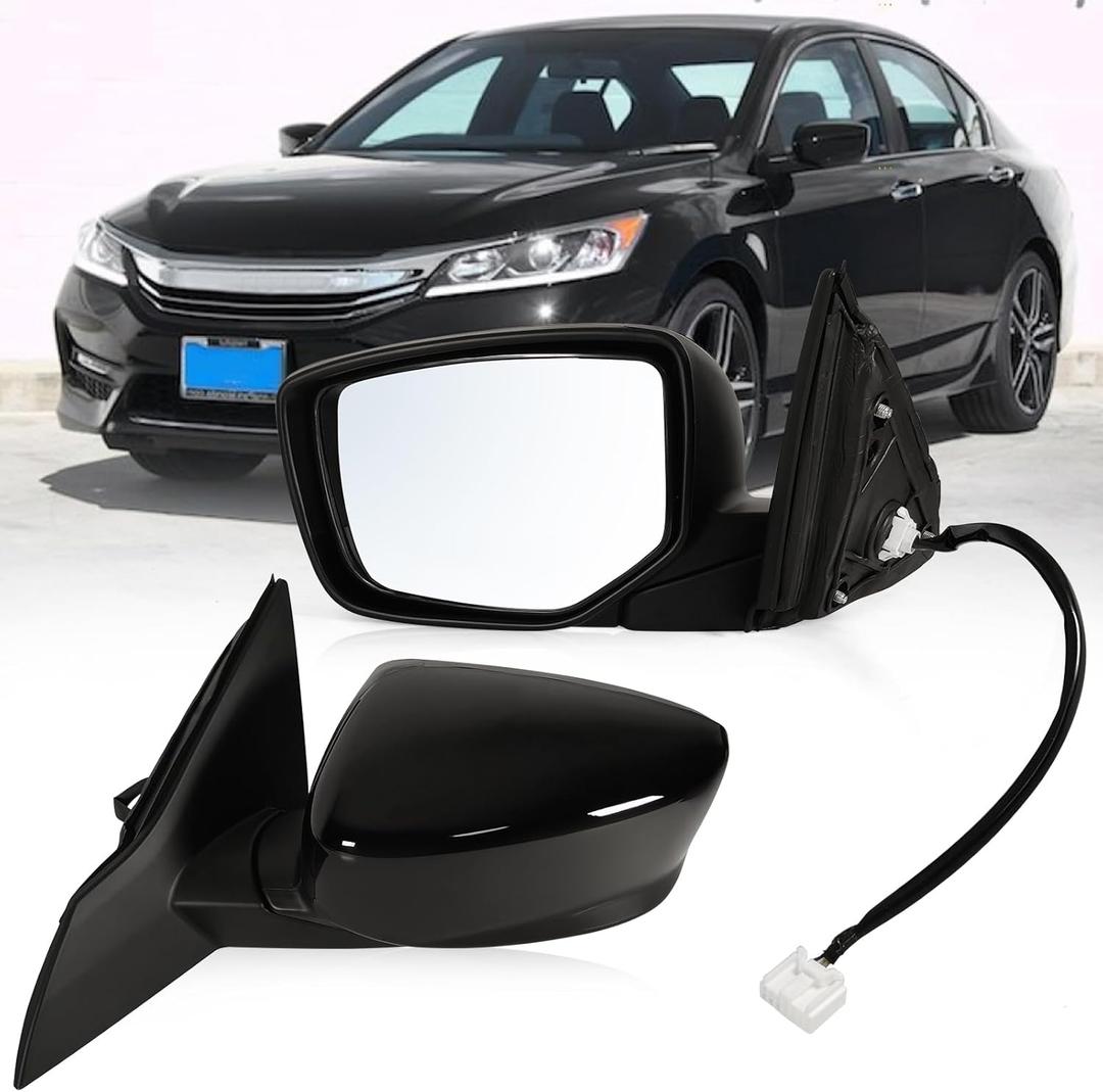 Left Driver side Mirror Fits 2013-2017 Honda Accord Sedan/Coupe with Power Glass without Heated without turn signals without Blind Spot Match Crystal Black Pearl Replace 76258T2FA11(3Pins)