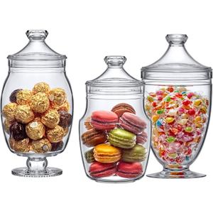 Amazing Abby - Keep - Acrylic Apothecary Jars (3-Piece Set), Plastic Jars with Lids, Bathroom Canisters, Vanity Organizers, Candy Buffet, Wedding Display, BPA-Free and Shatter-Proof (NOT Glass)