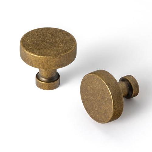 Goo-Ki 6 Pack Cabinet Knobs Antique Brass Drawer Knobs - Solid Zinc Alloy Single Hole/Screw Vintage Bronze Bar Cabinet Pulls Handles Retro Brass Kitchen Hardware