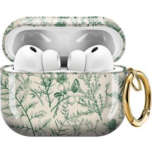 ZEKICE for AirPods Pro 3 Case, Compatible with AirPods Pro 3rd Generation Case (2025), Shockproof Protective Cover with Golden Carabine (Cute Green Leaves)