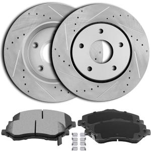 Brakes and Rotors Kit, ECCPP 2pcs Front Brake Rotors and 4pcs Ceramic Disc Brake Pads Set fit for 2008-2016 for Chrysler Town Country, 2009-2013 for Dodge Journey, 2012-2015 for Ram C/V
