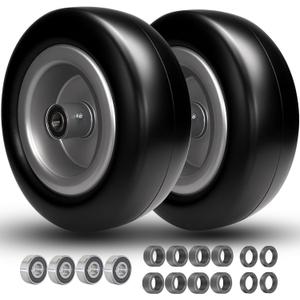 13x5.00-6 Flat Free Tire and Wheel, 13x5-6 Lawn Mower Tires, Zero Turn Front Tires, with 3/4" or 5/8" Bearings, 4"-6" Centered Hub, 13x500-6 Airless Solid Smooth Tire, 2 Pcs (13x5.00-6 Flat Free(Smooth Tread))