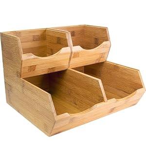 HOMESTEAD Bamboo Pantry Storage Bins – Stackable Potato & Onion Storage Bin for Kitchen Countertop, Pantry Organizer, Fruit Vegetable Basket, Multiuse - Set of 3 Slide-Out Access