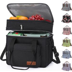 Maelstrom Lunch Box, 23L Insulated Lunch Bag, Expandable Double Deck Cooler Bag, Lightweight Leakproof Tote Bag With Side Tissue Pocket, Suit For Men and Women (A. Black)
