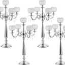 VINCIGANT4Sets 5 Arm Crystal Candelabra Centerpieces for Wedding,29.5Inches Tall Silver Metal Candlestick Holders with 5 Flower Bowl Holder for Anniversary Bathroom Party Home Decoration