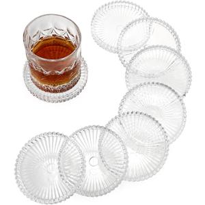 OGANAZI Modern Clear Coaster Set of 8- Glass Coasters for Drinks Crystal Coasters Round Cup Coaster Coffee Table Decor for Office, Kitchen, Bar, Dining Room, Living Room, Patio(Clear)