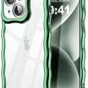 2 x SKYLMW Compatible with iPhone 15 Case, Kawaii Cute Curly Wave Frame Luxury Plating Edge, Stylish Glossy Clear Back, Soft TPU Shockproof Protective Cases for iPhone 15, Green
