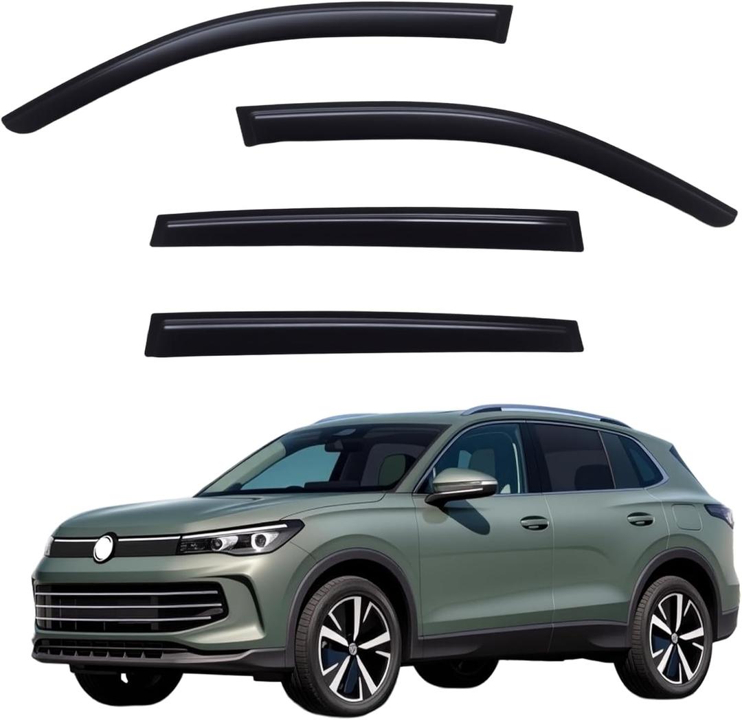 Window Visors Rain Guards Compatible with 2018-2024 Volkswagen Tiguan, Out-Channel Side Window Wind Deflectors Vent Shades Accessories, Dark Smoke 4 Pcs, 2019 2020 2021 2022 2023