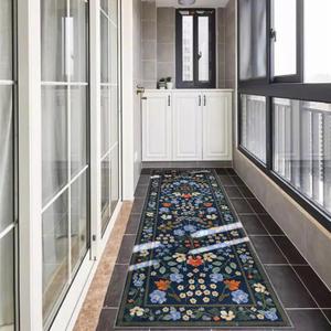 Azadx Runner Rug Washable Kitchen Runners 2'x 10' Runner Rug for Entryway Indoor Floral Soft Non-Slip Carpet Runners for Hallways, Kitchen, Laundry, Bedroom, Bathroom (Dark Blue-green)